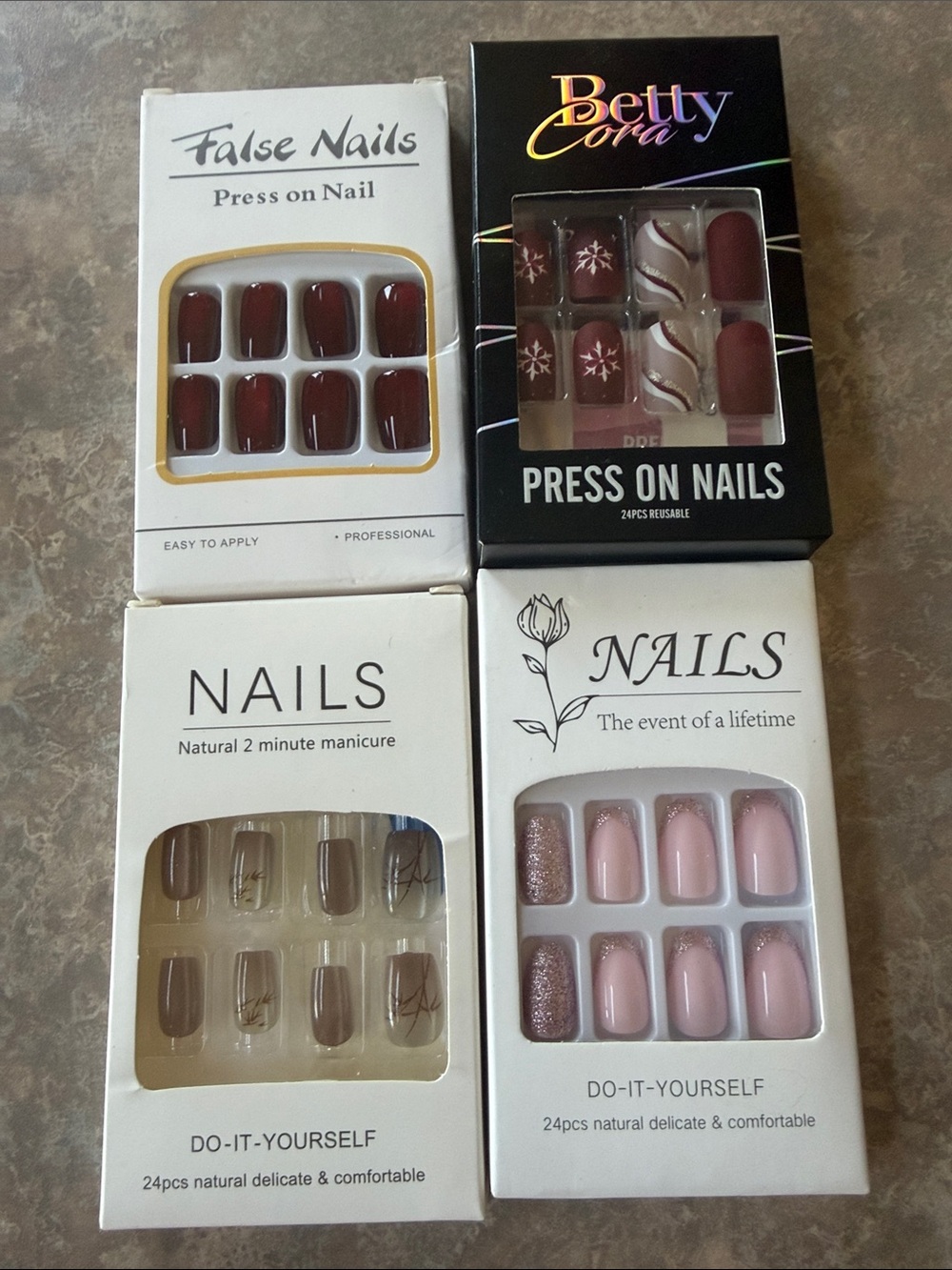 4 pack New Press-On Nails - Pink & Brown Assorted Sets